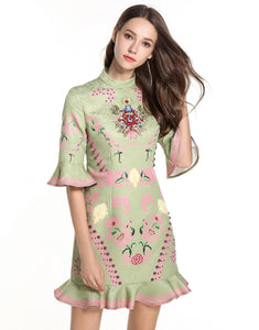 Green and Pink Peplum Dress