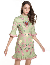 Load image into Gallery viewer, Green and Pink Peplum Dress