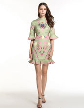 Load image into Gallery viewer, Green and Pink Peplum Dress