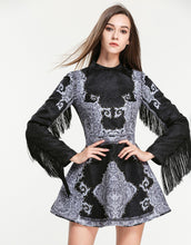 Load image into Gallery viewer, Limited Edition Fringed Black and Grey Vintage Dress