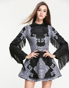 Limited Edition Fringed Black and Grey Vintage Dress