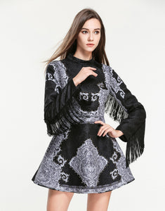 Limited Edition Fringed Black and Grey Vintage Dress