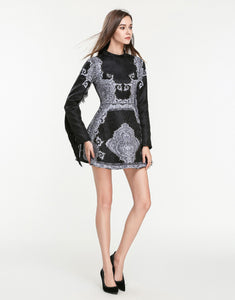 Limited Edition Fringed Black and Grey Vintage Dress
