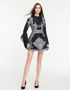 Limited Edition Fringed Black and Grey Vintage Dress