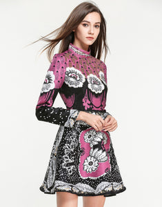 Hot Pink & Black Embellished Dress