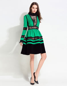 Comino Couture Green / Black Lace High Neck Dress *WAS £160*