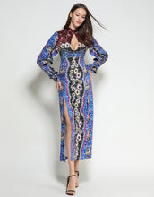 Load image into Gallery viewer, Blue Mosaic Key Hole Dress