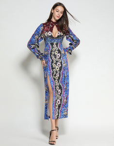 Blue Mosaic Key Hole Dress