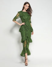 Load image into Gallery viewer, Emerald Lace Ruffle Dress