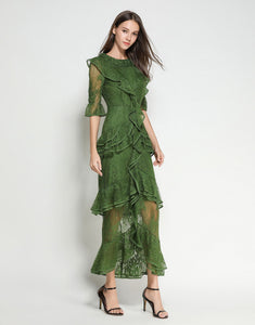 Emerald Lace Ruffle Dress