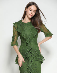 Emerald Lace Ruffle Dress