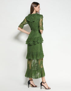 Emerald Lace Ruffle Dress