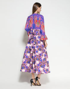 Electric Blue Flamingo Botanical Midi Dress