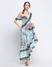 Load image into Gallery viewer, Blue Floral Off-The Shoulder Lace Cascade Dress
