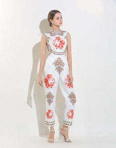 White Mirrored Floral Jumpsuit