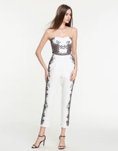 Load image into Gallery viewer, White Bandeau Floral Iron Work Print Jumpsuit