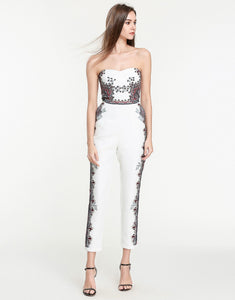 White Bandeau Floral Iron Work Print Jumpsuit