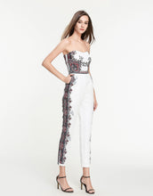 Load image into Gallery viewer, White Bandeau Floral Iron Work Print Jumpsuit