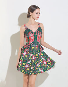 Flamingo Print Tropical Mini Dress