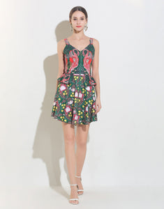 Flamingo Print Tropical Mini Dress