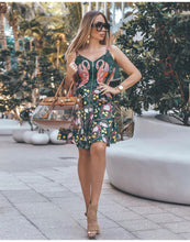 Load image into Gallery viewer, Flamingo Print Tropical Mini Dress