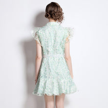 Load image into Gallery viewer, Delicate mint and white mini dress frill mini dress with belt