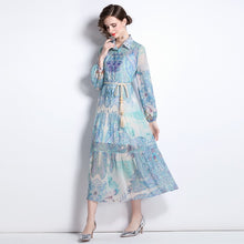 Load image into Gallery viewer, Powdery blue jungle vision midi dress with belt
