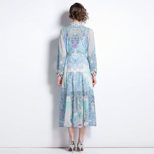 Powdery blue jungle vision midi dress with belt