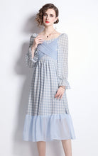 Load image into Gallery viewer, Light blue gingham midi dress