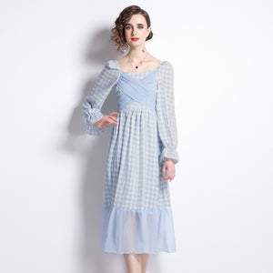 Light blue gingham midi dress