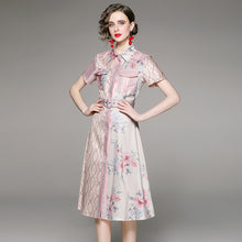 Load image into Gallery viewer, Light pink floral patchwork midi dress with belt