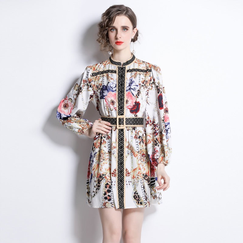 Floral pattterns with animal print undertone mini dress *comes with belt*