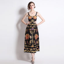 Load image into Gallery viewer, Square neck golden jewel midi dress