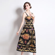 Load image into Gallery viewer, Square neck golden jewel midi dress