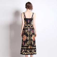Load image into Gallery viewer, Square neck golden jewel midi dress