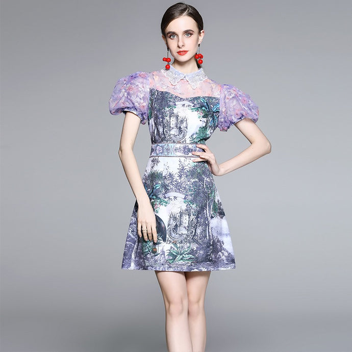 The garden by the castle puff ball sleeve mini dress