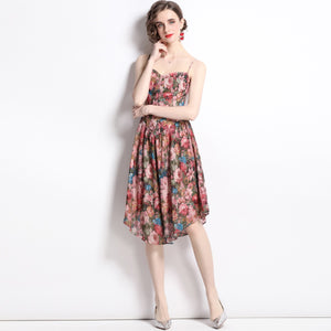 Blush tone roses strappy mini dress