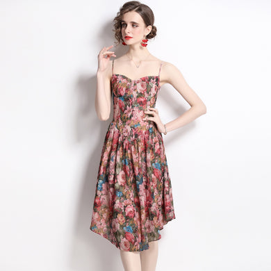 Blush tone roses strappy mini dress