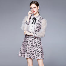 Load image into Gallery viewer, Flower and diamond printed mini dress with sheer sleeves