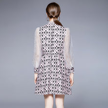 Load image into Gallery viewer, Flower and diamond printed mini dress with sheer sleeves