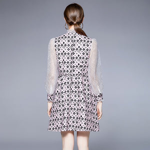 Flower and diamond printed mini dress with sheer sleeves