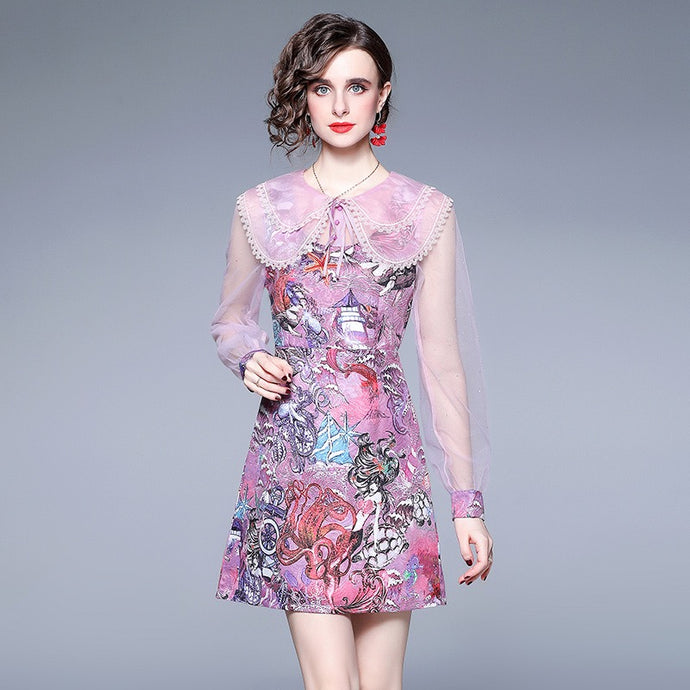 Mermaid madness mini dress with statement collar