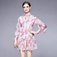 Load image into Gallery viewer, Red &amp; pink flowers high neck mini dress