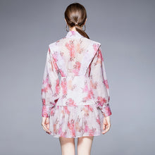 Load image into Gallery viewer, Red &amp; pink flowers high neck mini dress
