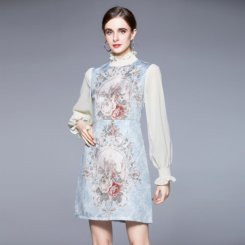 Pinafore style dress with muted flowers