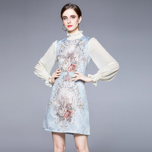 Pinafore style dress with muted flowers