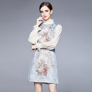 Pinafore style dress with muted flowers