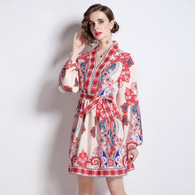 Load image into Gallery viewer, Powerful in paisley v neck mini dress with belt