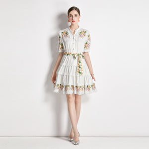 Peach & pink tiny flower mini dress with belt