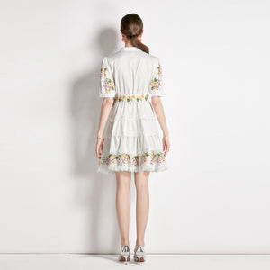 Peach & pink tiny flower mini dress with belt